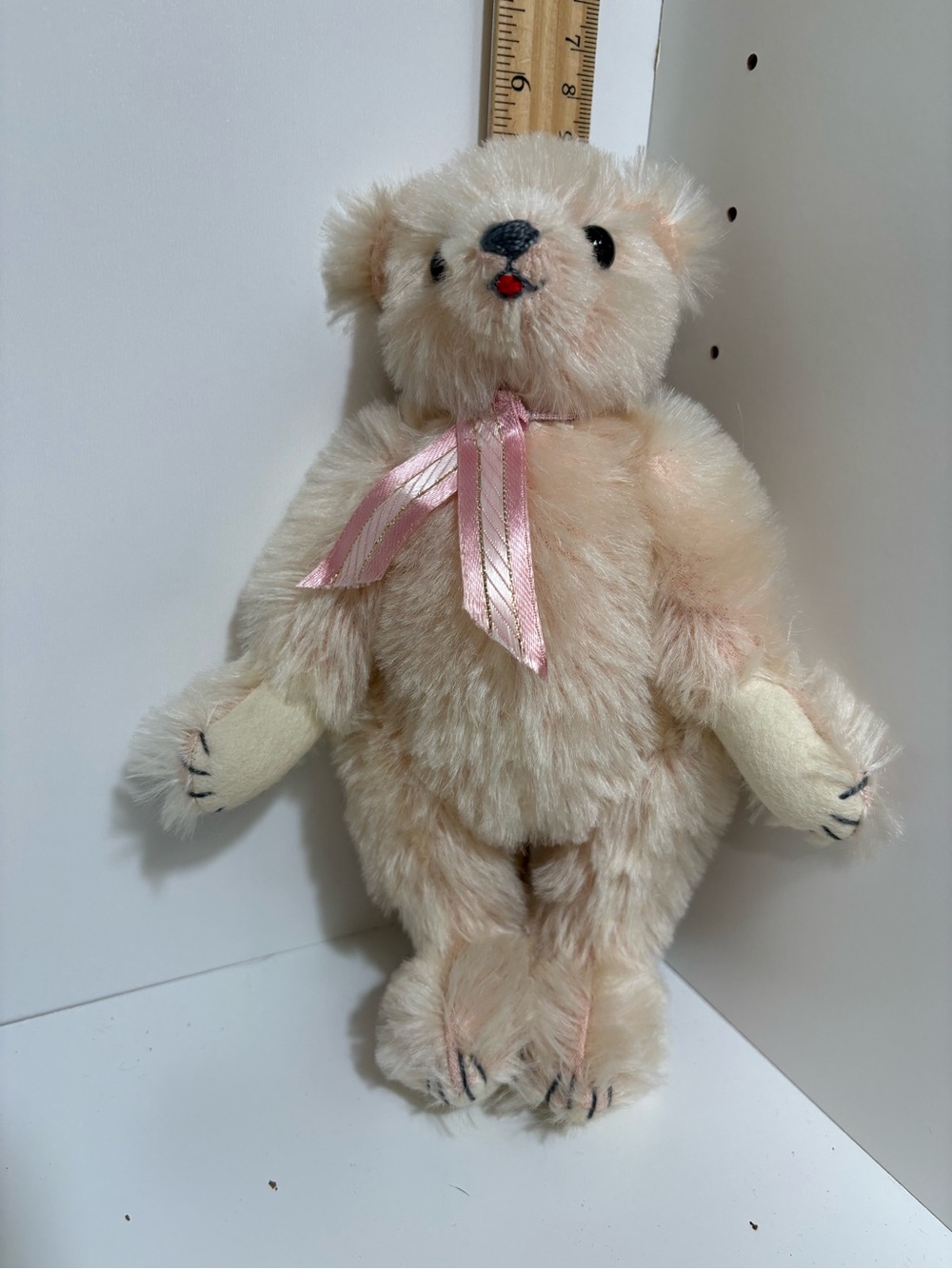 Vintage Bouffa Bears Copyright 1985, Pink Ribbon pink-Cream Mohair Teddy Bear